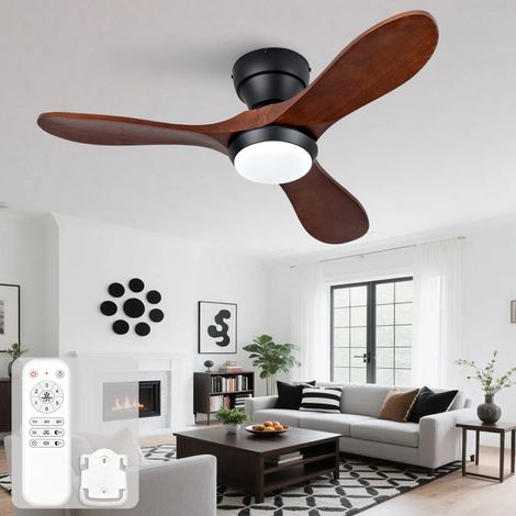 Deckenventilator 36 Zoll mit LED-Licht und Fernbedienung, 3 Massivholzflügel, leiser DC-Motor, 6 Stufen, 3CCT dimmbar, flach (1/5)