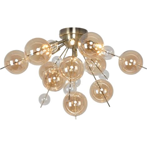 Plafonnier en Métal et Verre Ambre pour Salon et Salle à Manger, Douilles G9, Ø 57 cm - PANGIVO (1/5)