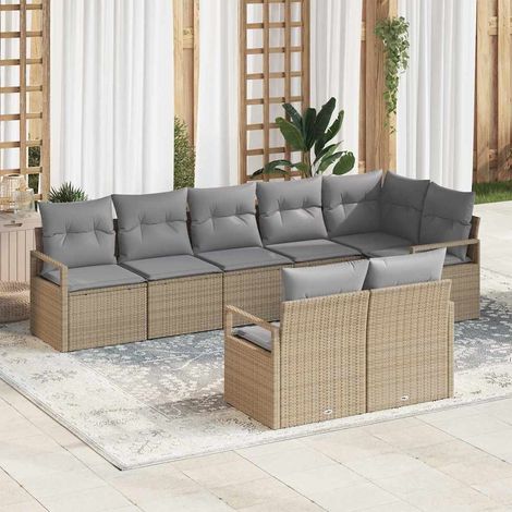 Sofa Set mit Kissen 8 pcs Beige Poly Rattan