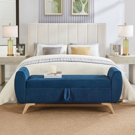 Banc pliable en velours côtelé avec espace de rangement et pieds en bois – 145 × 51 × 57 cm, pour chambre, salon et entrée (1/5)