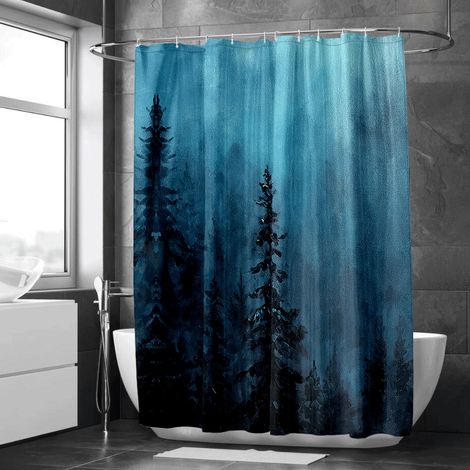 Rideau de douche décor encre montagne brume, tissu polyester imperméable, 150x180 cm