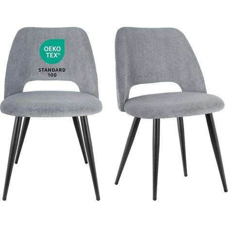 Esszimmerstühle 2er Set, gepolstert, Samt, Ausschnitt Rückenlehne, Grau (1/5)