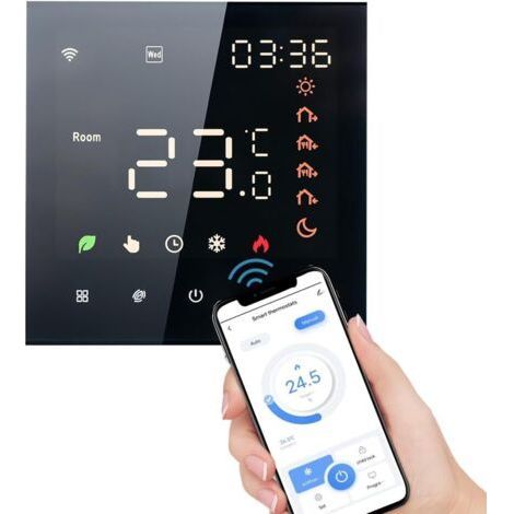 Intelligenter WLAN-Thermostat für Elektroheizungen – Programmierbar 5+2/6+1 – Temperaturbereich 5–70 °C – Kompatibel mit Google Home und Amazon Alexa (1/5)