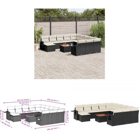 13-tlg. Garten-Sofagarnitur mit Kissen Schwarz Poly Rattan - Gartenmöbel Set - PE-Rattan Möbel - Outdoor Lounge - Esszimmergarnitur - Balkonmöbel - Home & Living (1/3)