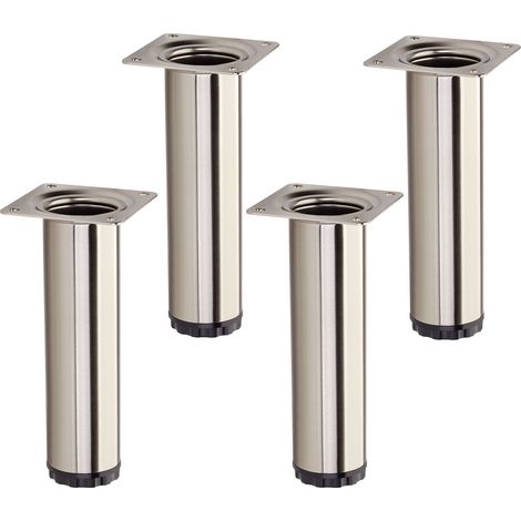 4er Pack - Möbelfuß BRAVO Höhe 150 mm (+ 10 mm) Ø 40 mm Edelstahloptik höhenverstellbares Schrankbein aus Stahl Stützfuß belastbar bis 50 kg von SOTECH