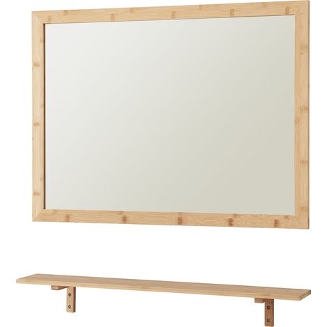 Espejo decorativo moderno de pared con estante de bambú 80 x 60 cm acabado natural 030010173 (1/4)