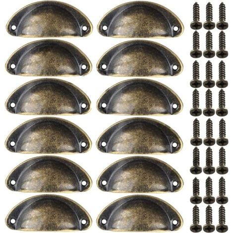 12 tiradores de muebles vintage, pomos metálicos en forma de concha para cajones de armarios, roperos, cómodas y cajones de cocina, latón antiguo, 8135 mm, bronce (1/5)