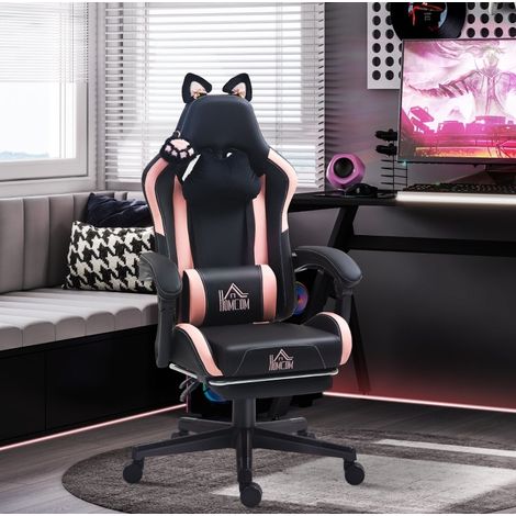 Sedia gaming con orecchie da gatto, schienale reclinabile 135°, rosa/nero DESVIAE (1/5)