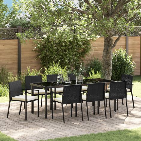 Garten Essgruppe 9 pcs Schwarz Poly Rattan vidaXL