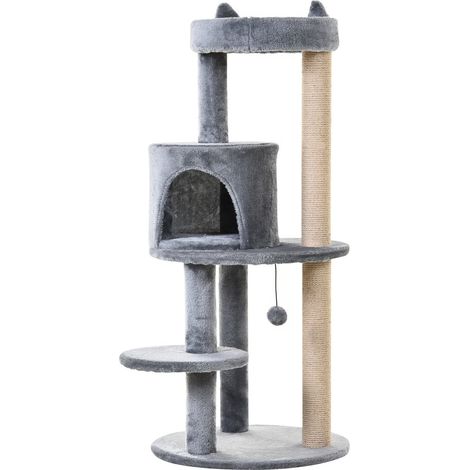 Árbol Para Gatos Cueva Para Gatos De 4 Niveles Con Pelotas De Juego, Percha, Columna De Sisal, Rascador, Felpa, Gris, 48X48X104Cm (1/5)