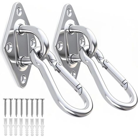 Gancio da soffitto, piastre ad occhiello oblunghe in acciaio inox, portata 300 kg per altalene, amache, tende da sole, accessori per barche. (1/4)