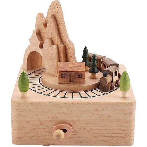 Boîte à musique en bois, joli petit train, boîte à musique en bois, artisanat classique en bois, cadeau d'anniversaire, de Noël, décoration intérieure pour filles (1/5)