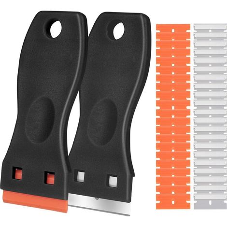 2er Set Ceranfeldschaber mit 120 Kunststoffklingen Kochfeldschaber für Glas & Metall