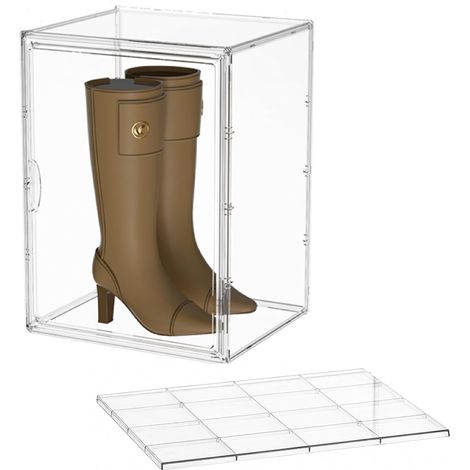 Boite De Rangement Transparente - Boite A Chaussures Empilable Avec Couvercle - 2 Niveaux - Séparateur Réglable - Porte À Aimant - PET Épais - 39 x 29 x 25 cm - Lot De 1 (1/5)