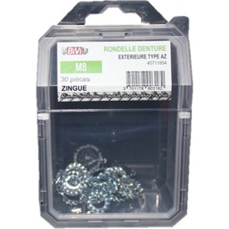 Rondelle éventail à dentures extérieures (AZ) DIN 6798 A Zingué - 10 mm en Coque de 100 pièces - BIVI