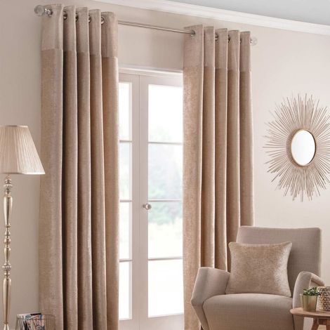 HOMESCAPES Champagnerfarbenes Ösengardinen-Paar im Metallic-Look, 229 x 137 cm