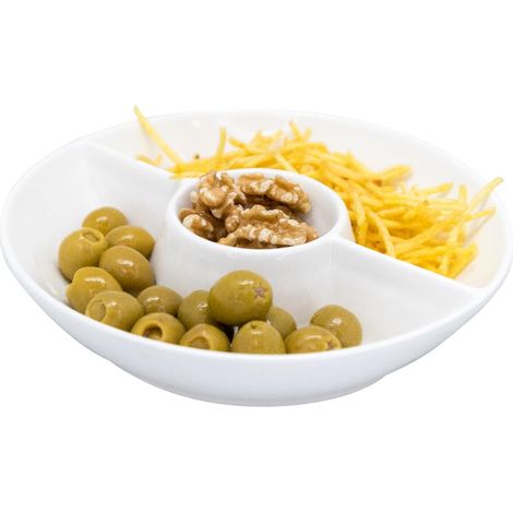 Assiette Ronde Triple en Porcelaine pour Snacks, Présentation Élégante de Vos Apéritifs Préférés (1/3)