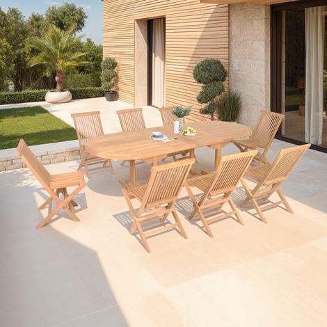 Table de jardin extensible 180-240 + 8 chaises pliantes teck - GARDENA