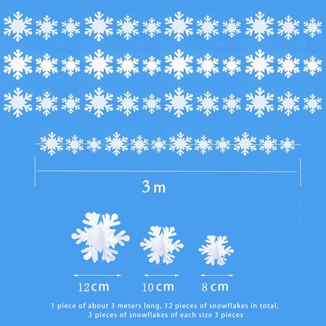 3 Meter lange Weihnachtsschneeflockengirlande, 3 Größen, Wanddekoration für die Weihnachtsfeier zu Hause (1/5)
