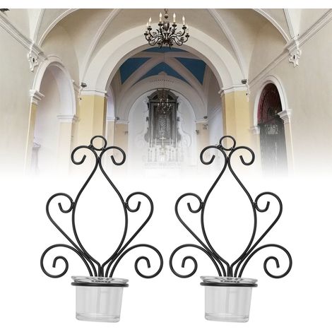 [Appliqué murale] Appliqué murale pour bougies en métal style européen, motif artistique swirl, avec plateau, pack de 2 (1/5)