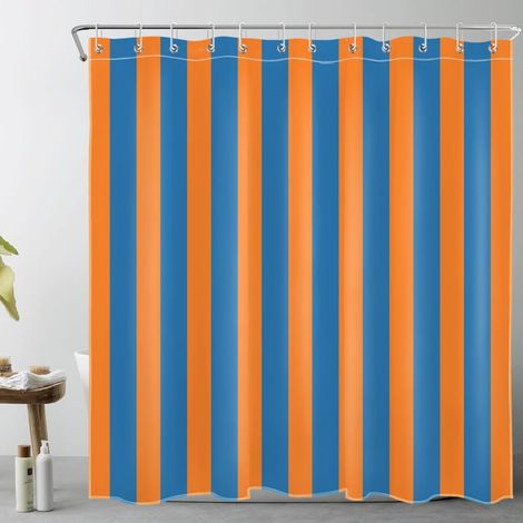 Rayures Bleues et Oranges Rideaux de Douche 180x200cm Art Abstrait Rideaux de Bain avec Crochets,Moderne Extra Longue Imperméable Polyester Anti Moule Salle de Bain Décor (1/5)