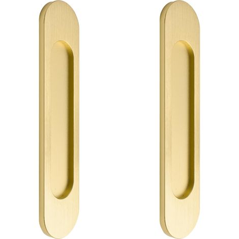 Lot de 2 poignées de porte coulissante ovales auto-adhésives en alliage d'aluminium brossé doré sans perforation pour porte de grange coulissante, fenêtres, armoires (1/5)