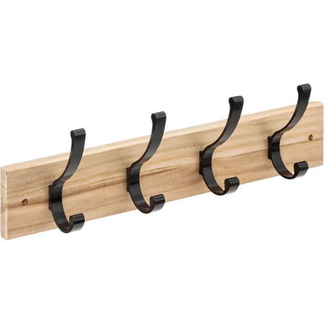 5Five Simply Smart – Patère murale en bois 4 crochets 42cm – Bois de paulownia – Fixation murale – Poids max 12kg – Couleur naturelle (1/3)