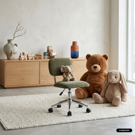 sweeek - Chaise de bureau enfant à roulettes ajustable tissu chenille kaki - Amory Kid