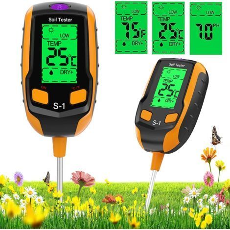 LAN Boden-pH-Tester, 4-in-1 Feuchtigkeitsmesser für Zimmerpflanzen, Pflanzenwassertester, Boden-pH-Wert, Luftfeuchtigkeit, Licht, Temperatur, für Garten- und Topfpflanzen (1/5)