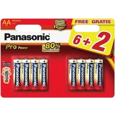 Pile Alcaline Panasonic LR6 AA PRO POWER - blister de 6 + 2 offertes