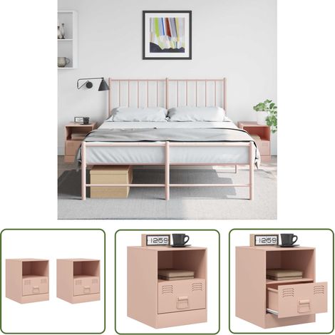 The Living Store Nachttische 2 Stk. Rosa 34,5x39x44 cm Stahl - Nachttisch - Rosa Nachttisch - Schlafzimmermöbel - Kommode - Wohnzimmer Dekoration (1/5)