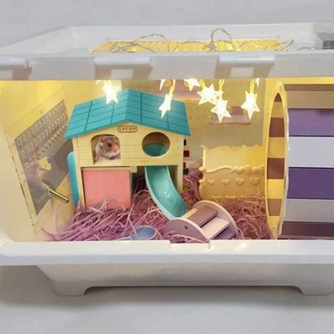 Jouet de maison pour hamster - - Cabane en bois - Échelles et toboggans - Cloche suspendue - Intérieur (1/4)