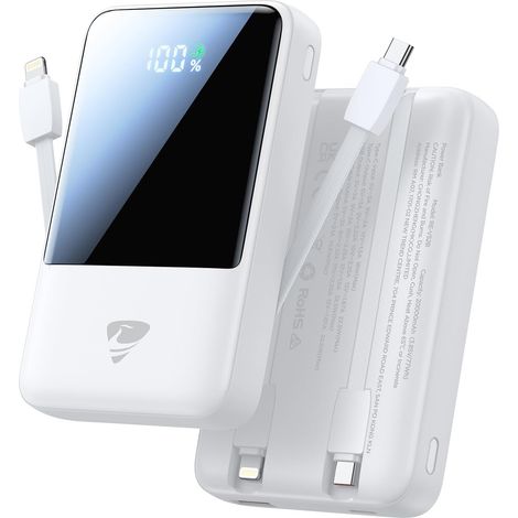 Batterie Externe 20000 mAh 22,5W,Power Bank Charge Rapide PD3.0,Batterie Portable Câble USB C Intégré, Chargeur Externe Compatible avec iPhone 17 16 15 14 13 12 Pro Max Mini Plus Samsung iPad (1/5)