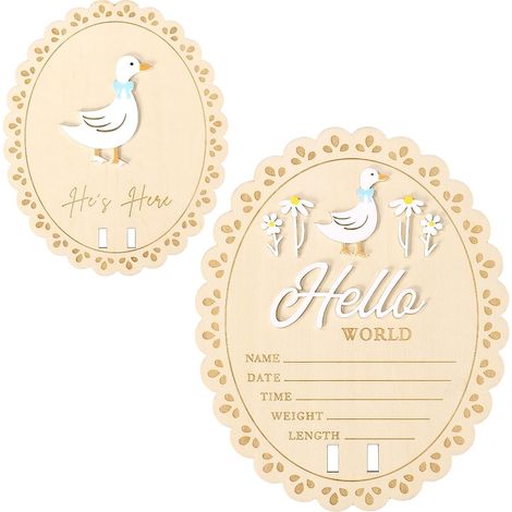 Panneau d'Annonce Nouveau-Né, 15cm Hello World Bois Bébé Garçon Plaque Mignon Sottise Une Oie et Pâquerette Nouveau-né Tableau de Bienvenue Parfait pour Photos Naissance Décor Chambre d'Enfant (1/5)