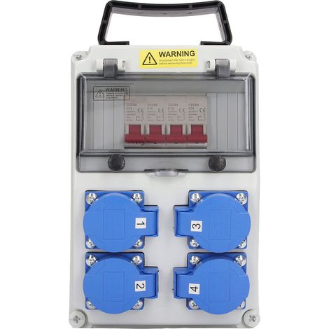 Prise électrique extérieure étanche avec disjoncteur, 4 prises 16A 200-250V, boîtier portable pour jardin et terrasse (1/5)