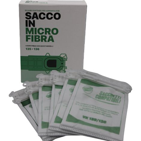 Confe'rence de Kualiti. 6 sacs filtrants en microfibre compatibles avec les aspirateurs VK 135-136 pixie