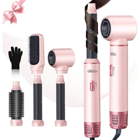 Kit de coiffeur 5 en 1 - 1000 W  Avec sèche-cheveux, fer à friser, sèche-cheveux, brosse à lisser, cadeau pour tous les types de cheveux, rose élégant (1/5)