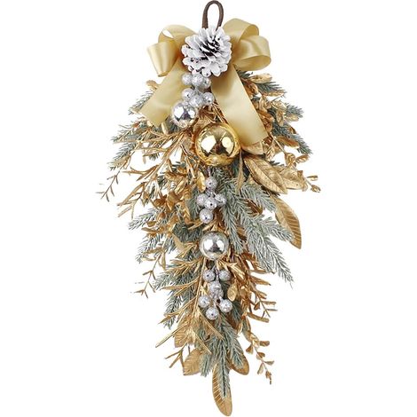 Corona navideña para la puerta principal, adorno dorado para colgar en la pared o ventana, guirnalda semicircular, ideal para decoraciones de otoño e invierno (A-18 pulgadas). (1/5)