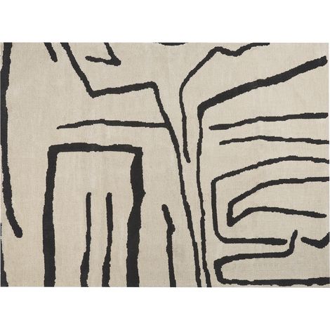 Alfombra de sala de estar moderna con estampado abstracto minimalista beige claro negro 300 x 400 cm Kolpur