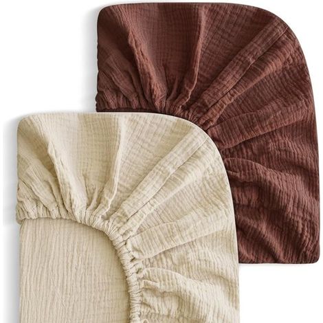 Drap-housse en mousseline de coton pour cododo, 100 % coton, pour lits bébé, compatible avec matelas ovales et rectangulaires, coloris 22 : marron foncé et abricot crème, 82 x 41 cm (1/5)