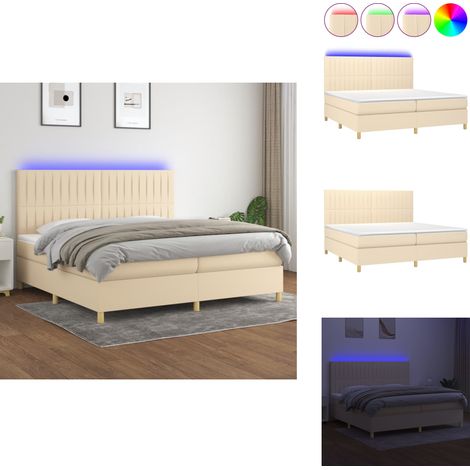 Sommier à lattes de lit et matelas et LED Crème 200x200cm Tissu - Sommier Tapissier - Lit Plateforme - Lit Avec Led - Matelas À Ressorts Ensachés - Têted Lit Ajustable (1/5)
