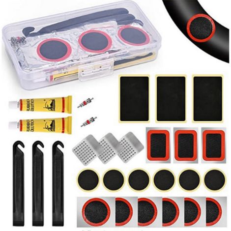 1 Kit réparation pneu vélo, démonte-pneu portable, rustine adhésive caoutchouc, pour VTT, route, ville (1/5)