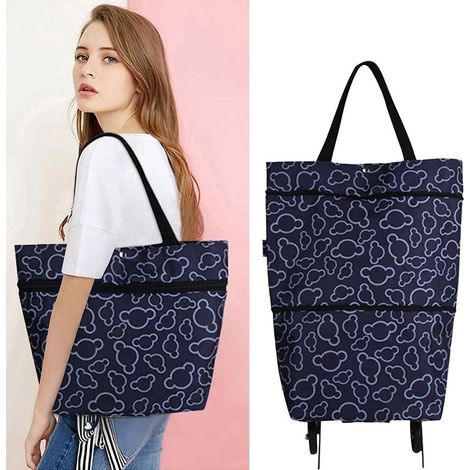Sac à outils,Sac de courses pliable avec roulettes, sac à roulettes pliable pour femme, fourre-tout de voyage multifonctionnel réutilisable (1/5)