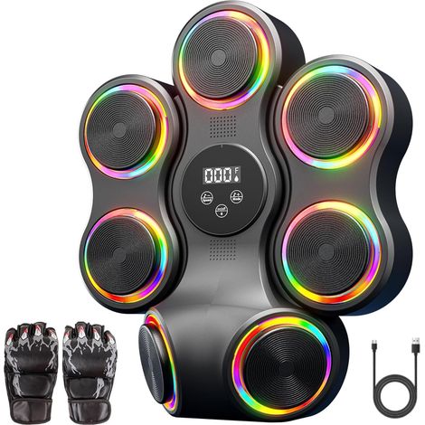Machine de boxe musicale avec gants de boxe, entraîneur de boxe Bluetooth intelligent, machine de montage mural pour adultes et enfants, cible de boxe électronique pour la maison, le bureau, la salle (1/5)