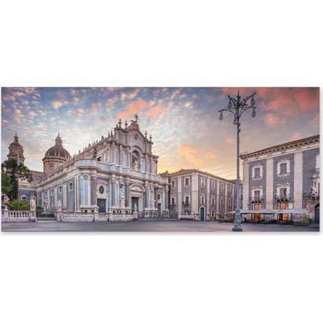 Lupia - Quadro moderno su Tela Canvas DEEP 65X143 cm, con paesaggi e localismi italiani, per casa, soggiorno, capezzale camera da letto, hotel, ufficio, CATANIA - DUOMO SANT'AGATA (1/4)