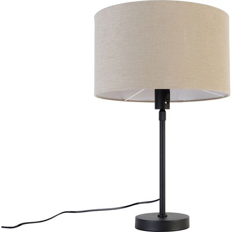 QAZQA Lampada da tavolo con paralume parte stof - Design - Acciaio,Tessuto - Nero/Marrone - Tondo Max. 1 x Watt