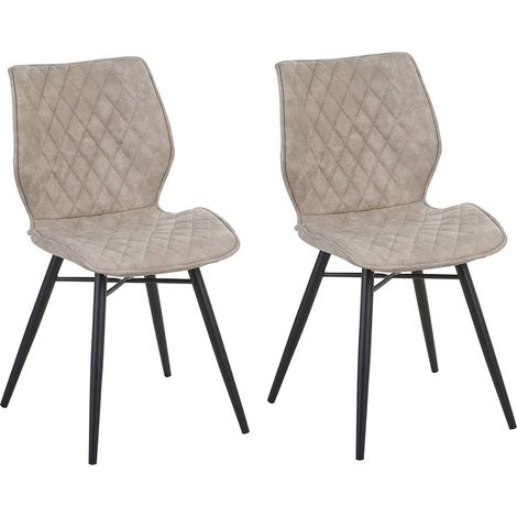 Set of 2 Dining Chairs Beige Fabric Upholstery Black Legs Rustic Retro Style LISLE