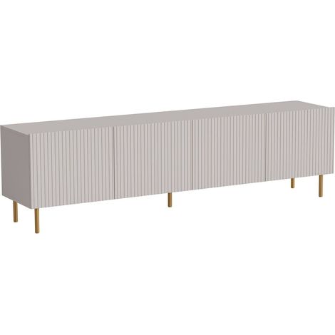 Meuble TV Varenna, buffet de salon à quatre portes battantes, surélevé, 200 x 42 x 52 cm, beige (1/4)