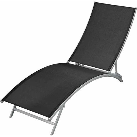 42866 vidaXL Sun Lounger Steel and Textilene Black (1/5)
