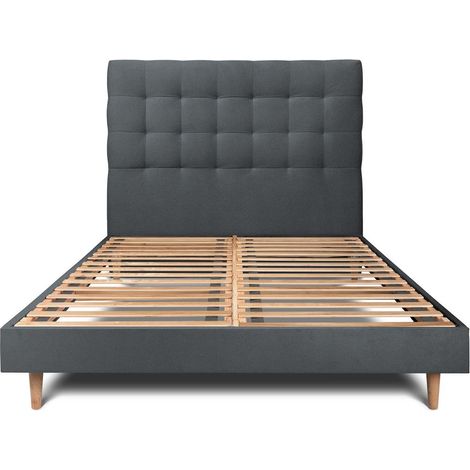 Lit 160x200cm avec tête de lit capitonnée velours et sommier kit gris anthracite - Hauteur totale : 29cm (1/5)